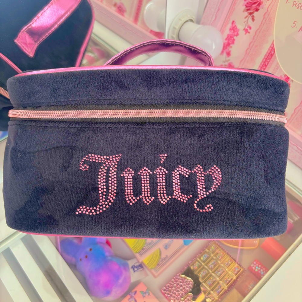 Juicy Couture Black Velvet Cosmetic Case with Pink Rhinestone Logo